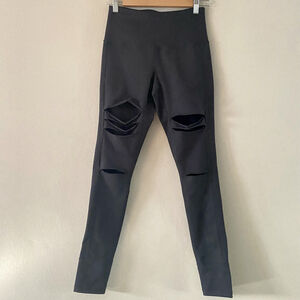 Zella Women Teen Black Distressed Slash Cut Leggings Goth Punk Size Small